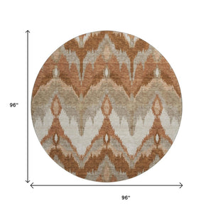 HomeRoots 8' Washable Rust and Beige Ikat Round Rug with UV Protection - Durable, Stain-Resistant, Stylish Design 662660