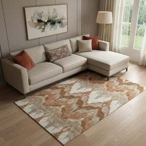 HomeRoots 8' X 10' Stylish Washable Ikat Area Rug in Rust & Beige - UV Protected, Durable, Low-Maintenance Decor 662661