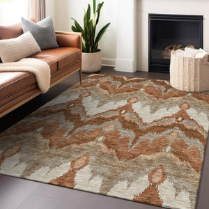HomeRoots 8' X 10' Stylish Washable Ikat Area Rug in Rust & Beige - UV Protected, Durable, Low-Maintenance Decor 662661