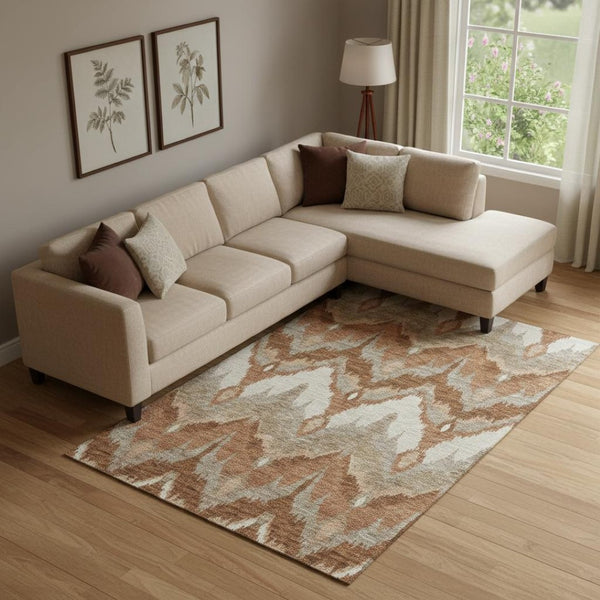 HomeRoots 9' X 12' Contemporary Rust and Beige Ikat Area Rug - Washable, Stain Resistant with UV Protection 662662