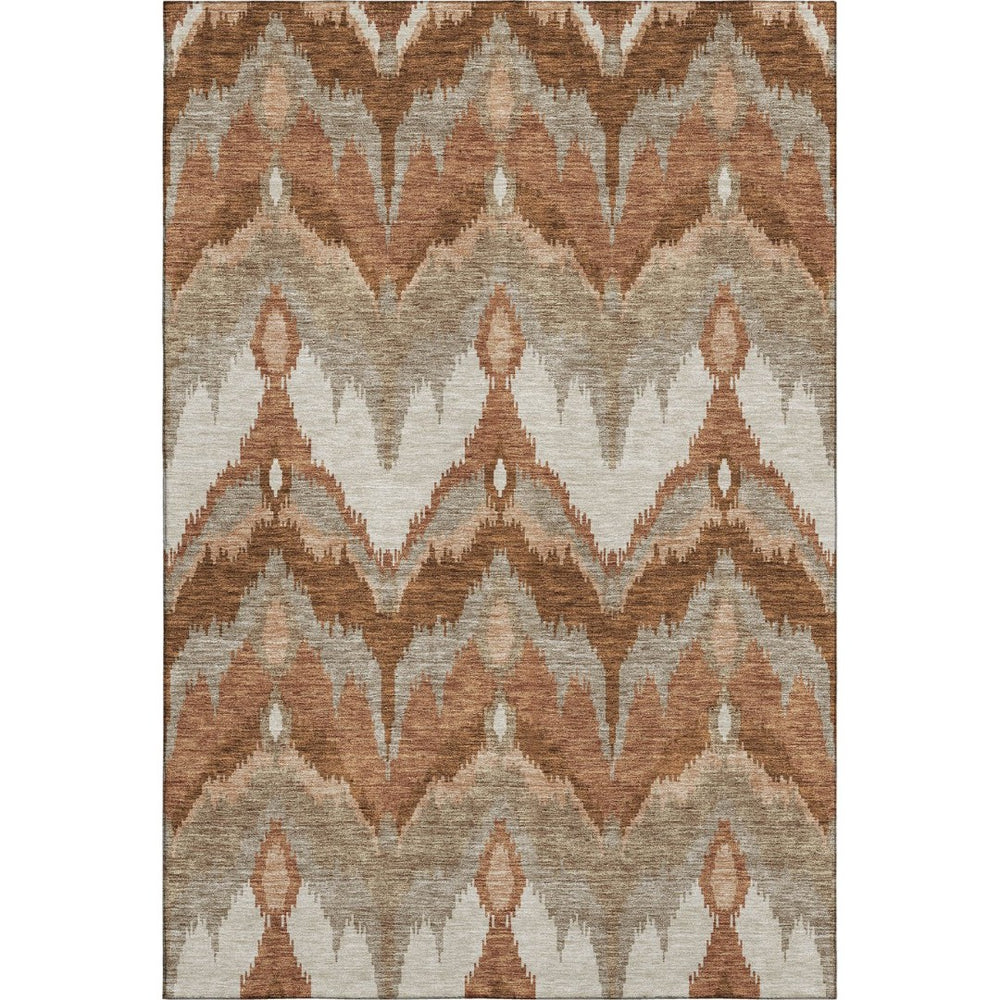 HomeRoots 9' X 12' Contemporary Rust and Beige Ikat Area Rug - Washable, Stain Resistant with UV Protection 662662