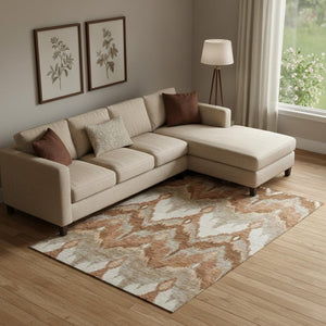 HomeRoots 10' X 14' Stylish Rust and Beige Ikat Area Rug - Durable, Washable, UV-Protected for High-Traffic Spaces 662663