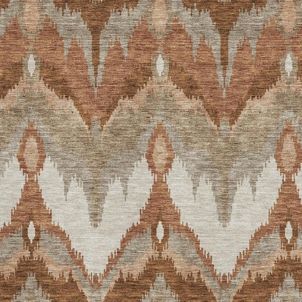 HomeRoots 10' X 14' Stylish Rust and Beige Ikat Area Rug - Durable, Washable, UV-Protected for High-Traffic Spaces 662663