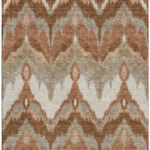HomeRoots 10' X 14' Stylish Rust and Beige Ikat Area Rug - Durable, Washable, UV-Protected for High-Traffic Spaces 662663