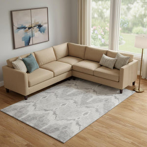 HomeRoots 8' X 10' Silver and Gray Ikat Area Rug - Washable, UV Protected, Durable for High-Traffic Spaces 662673