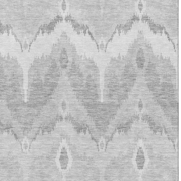 HomeRoots 8' X 10' Silver and Gray Ikat Area Rug - Washable, UV Protected, Durable for High-Traffic Spaces 662673