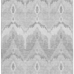 HomeRoots 8' X 10' Silver and Gray Ikat Area Rug - Washable, UV Protected, Durable for High-Traffic Spaces 662673