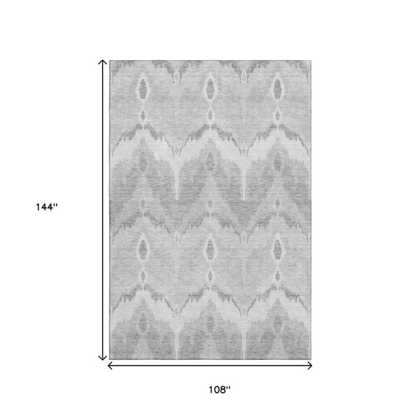 HomeRoots 9' X 12' Silver Ikat Area Rug - Durable, Washable, UV Protected for High-Traffic Homes & Style 662674