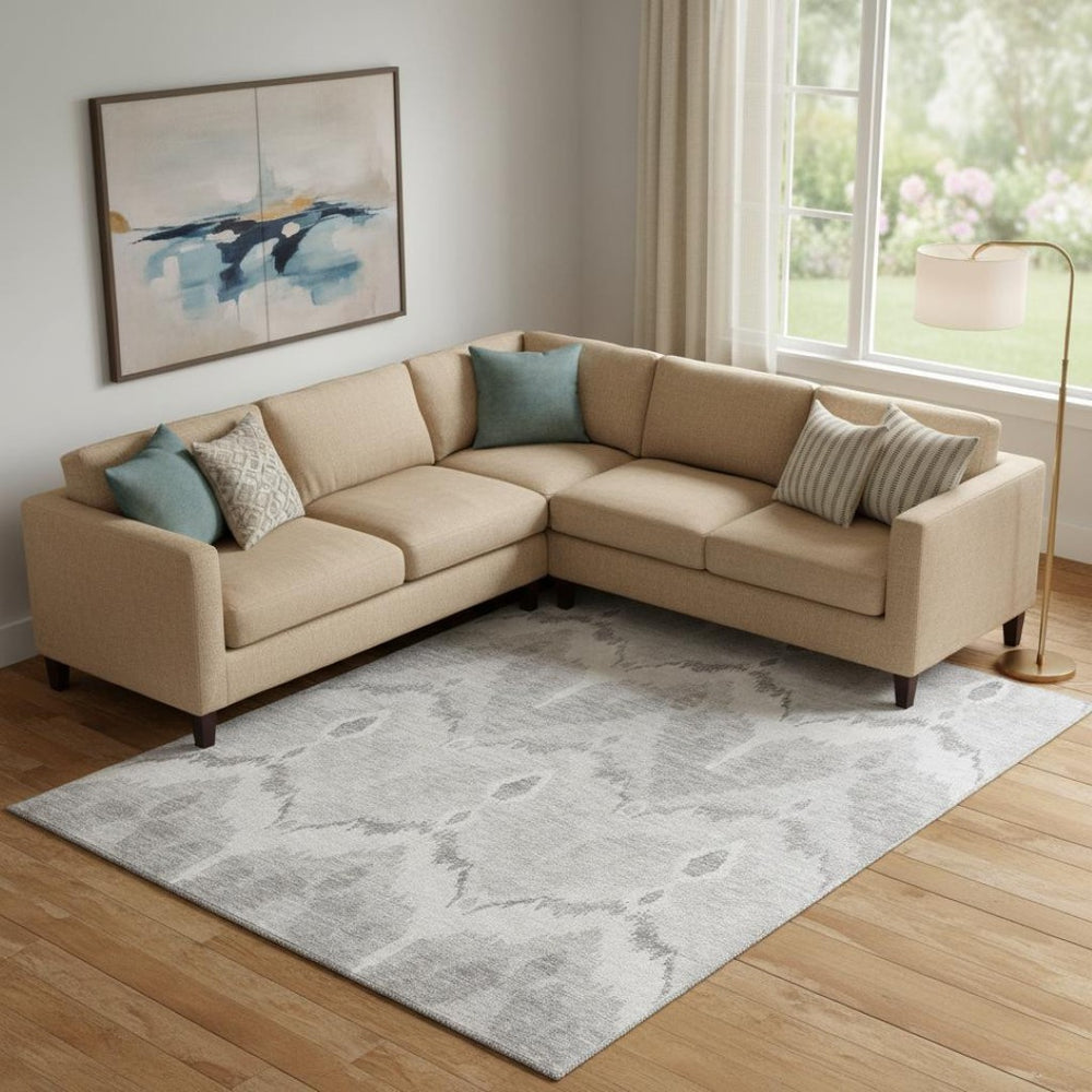HomeRoots 9' X 12' Silver Ikat Area Rug - Durable, Washable, UV Protected for High-Traffic Homes & Style 662674