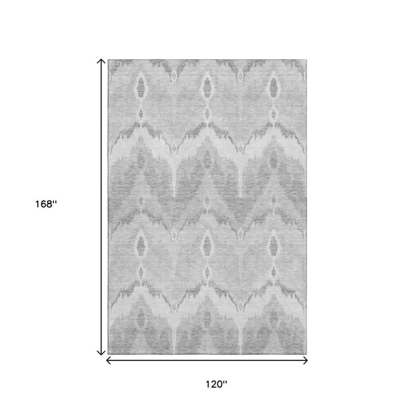 HomeRoots 10' Ikat Washable Area Rug in Silver & Gray - Durable, UV Protected, Ideal for Modern Living Spaces 662675