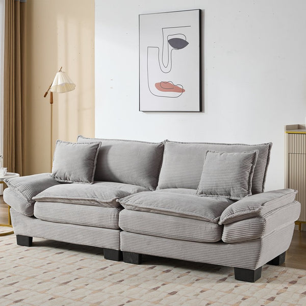 English Elm Corduroy Modern Sofa Sleeper Loveseat with Double-Layer Cushions, Two Pillows, Sturdy Frame 84" LIGHT GREY W676P227345