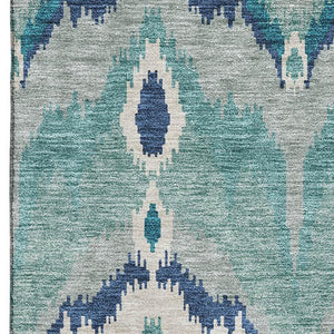 HomeRoots 5' X 8' Teal Ikat Area Rug - Washable, UV-Resistant, Stain-Repellent, Ideal for High-Traffic Spaces 662677