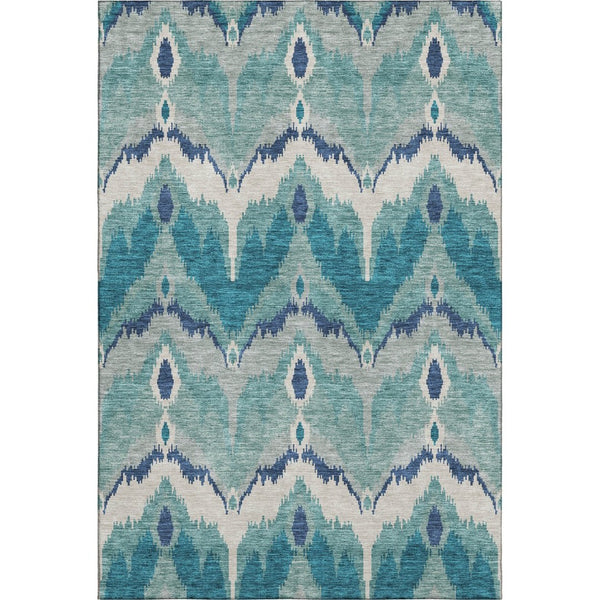 HomeRoots 8' X 10' Teal and Ivory Ikat Washable Area Rug with UV Protection for Stylish, High-Traffic Spaces 662679