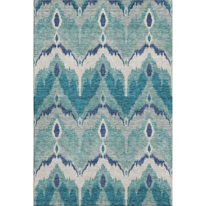 HomeRoots 9' X 12' Teal and Ivory Ikat Area Rug – Durable, Stain-Resistant, UV Protected for Modern Homes 662680