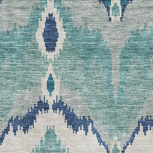 HomeRoots 9' X 12' Teal and Ivory Ikat Area Rug – Durable, Stain-Resistant, UV Protected for Modern Homes 662680