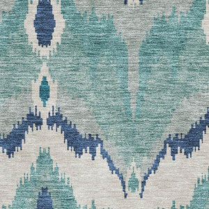 HomeRoots 10' X 14' Teal and Ivory Ikat Area Rug - UV Protected, Washable, Stylish & Durable for Homes 662681