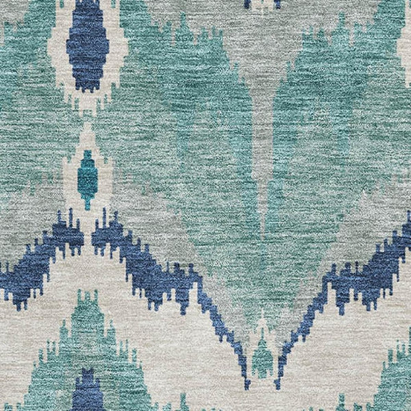 HomeRoots 10' X 14' Teal and Ivory Ikat Area Rug - UV Protected, Washable, Stylish & Durable for Homes 662681