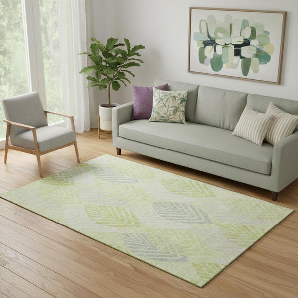 HomeRoots 5' X 8' Artichoke Green Floral Area Rug - Washable, UV Protected, Stain Resistant for High Traffic Areas 662683