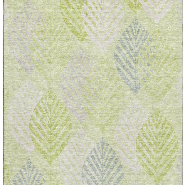 HomeRoots 5' X 8' Artichoke Green Floral Area Rug - Washable, UV Protected, Stain Resistant for High Traffic Areas 662683