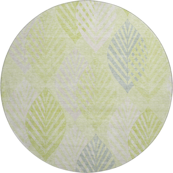 HomeRoots 8' Washable Round Rug in Artichoke Green, Ivory & Beige - Durable Floral Design with UV Protection 662684