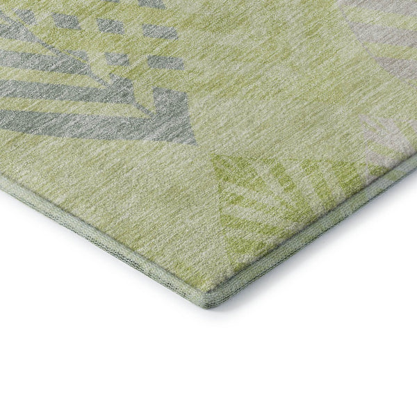 HomeRoots 8' Washable Round Rug in Artichoke Green, Ivory & Beige - Durable Floral Design with UV Protection 662684