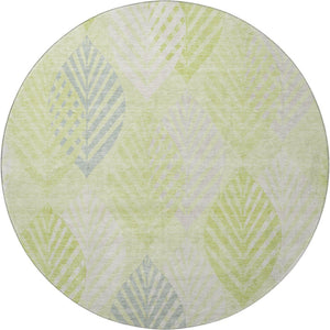 HomeRoots 8' Washable Round Rug in Artichoke Green, Ivory & Beige - Durable Floral Design with UV Protection 662684