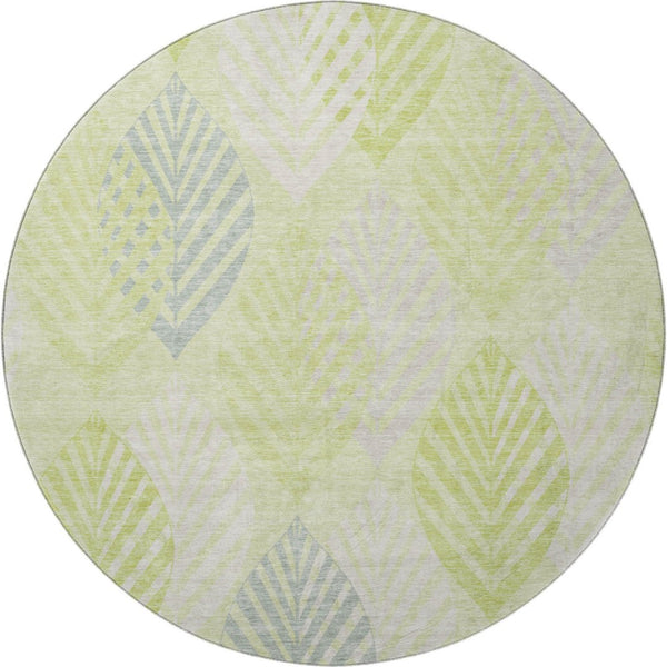 HomeRoots 8' Washable Round Rug in Artichoke Green, Ivory & Beige - Durable Floral Design with UV Protection 662684