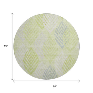HomeRoots 8' Washable Round Rug in Artichoke Green, Ivory & Beige - Durable Floral Design with UV Protection 662684