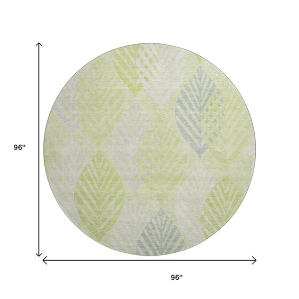 HomeRoots 8' Washable Round Rug in Artichoke Green, Ivory & Beige - Durable Floral Design with UV Protection 662684