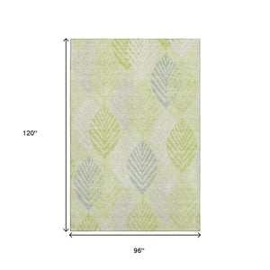 HomeRoots 8' X 10' Washable Artichoke Green Floral Area Rug with UV Protection for Stylish and Durable Living Spaces 662685