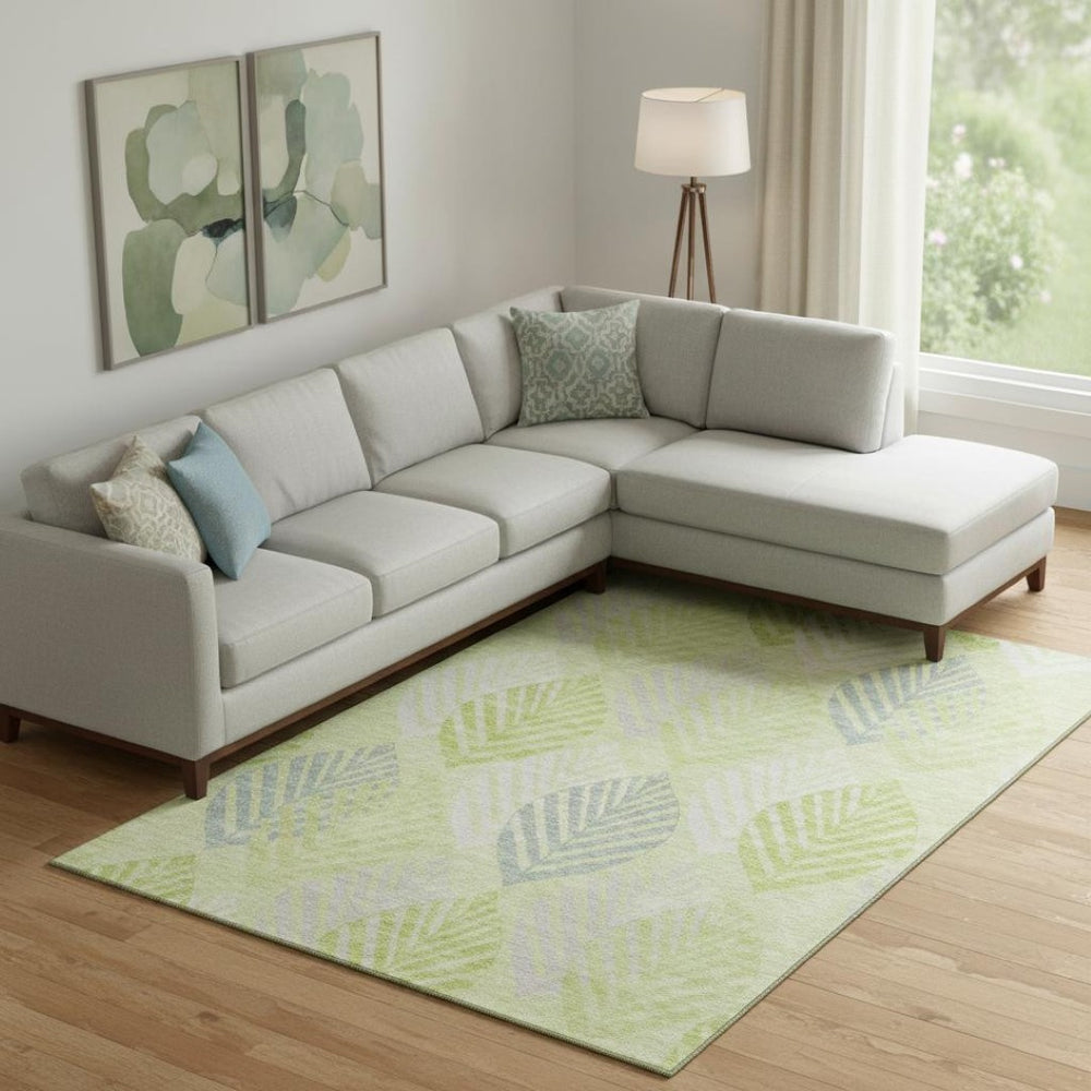 HomeRoots 8' X 10' Washable Artichoke Green Floral Area Rug with UV Protection for Stylish and Durable Living Spaces 662685