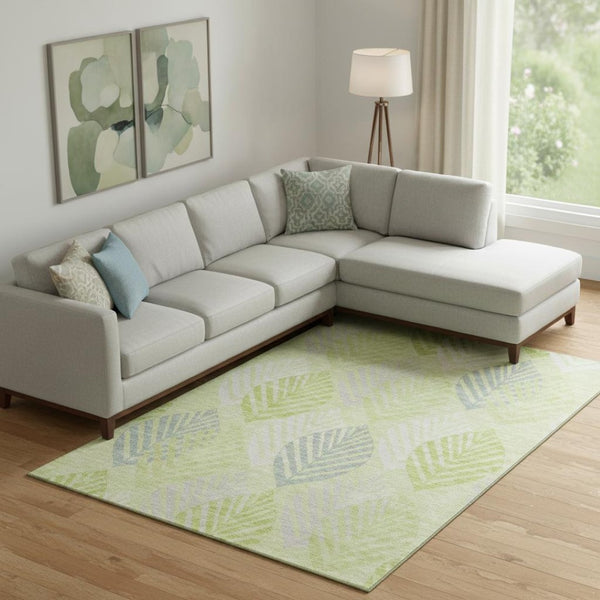 HomeRoots 8' X 10' Washable Artichoke Green Floral Area Rug with UV Protection for Stylish and Durable Living Spaces 662685