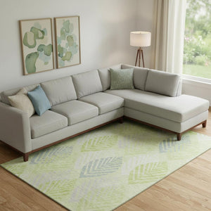 HomeRoots 9' X 12' Transitional Floral Area Rug in Artichoke Green & Ivory - Washable, UV Protected, Durable 662686