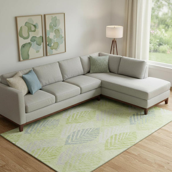 HomeRoots 9' X 12' Transitional Floral Area Rug in Artichoke Green & Ivory - Washable, UV Protected, Durable 662686