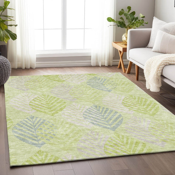 HomeRoots 9' X 12' Transitional Floral Area Rug in Artichoke Green & Ivory - Washable, UV Protected, Durable 662686