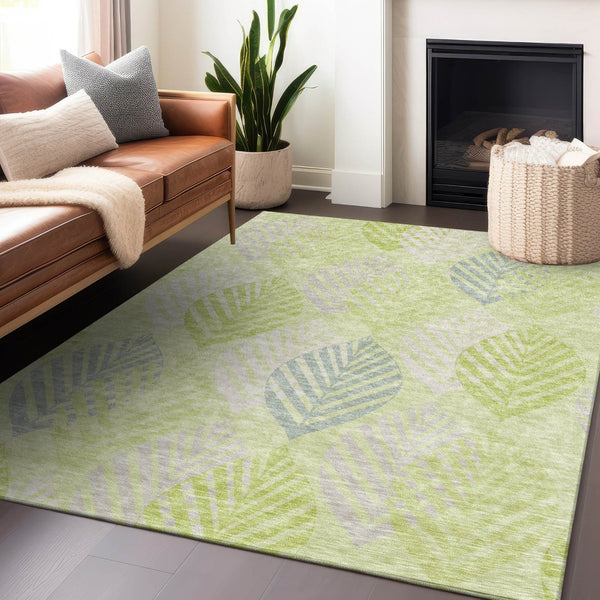 HomeRoots 9' X 12' Transitional Floral Area Rug in Artichoke Green & Ivory - Washable, UV Protected, Durable 662686