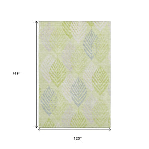 HomeRoots 10' X 14' Artichoke Green Floral Area Rug – Washable, UV-Protected, Durable Design for Busy Homes 662687