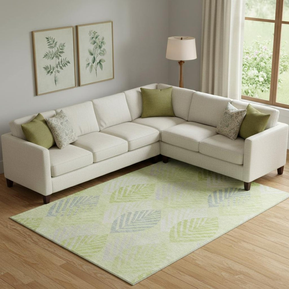 HomeRoots 10' X 14' Artichoke Green Floral Area Rug – Washable, UV-Protected, Durable Design for Busy Homes 662687