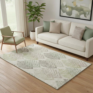 HomeRoots 5' X 8' Beige, Taupe & Green Floral Washable Area Rug with Stain Resistance and UV Protection 662689