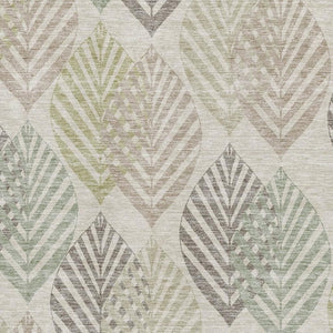 HomeRoots 5' X 8' Beige, Taupe & Green Floral Washable Area Rug with Stain Resistance and UV Protection 662689