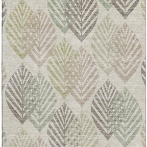 HomeRoots 5' X 8' Beige, Taupe & Green Floral Washable Area Rug with Stain Resistance and UV Protection 662689