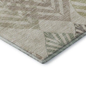 HomeRoots 8' Washable Round Rug in Beige, Taupe & Green Floral Design with UV Protection for High-Traffic Areas 662690