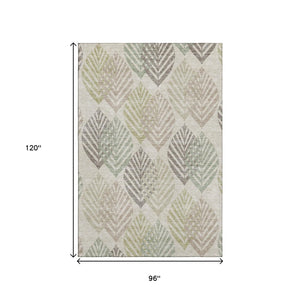 HomeRoots 8' X 10' Floral Area Rug in Beige, Taupe & Green – Washable, UV Protected, Durable & Stylish Design 662691