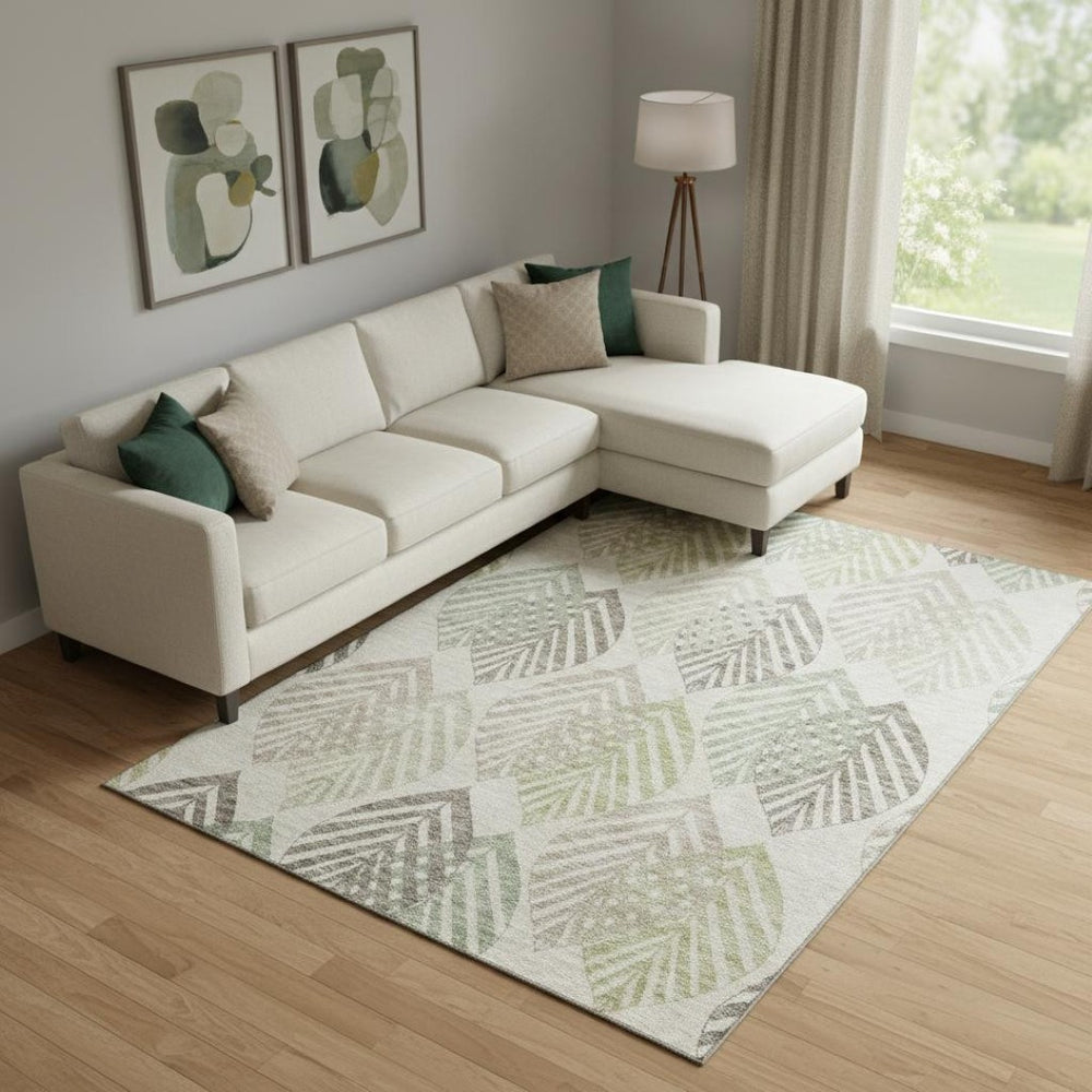 HomeRoots 8' X 10' Floral Area Rug in Beige, Taupe & Green – Washable, UV Protected, Durable & Stylish Design 662691