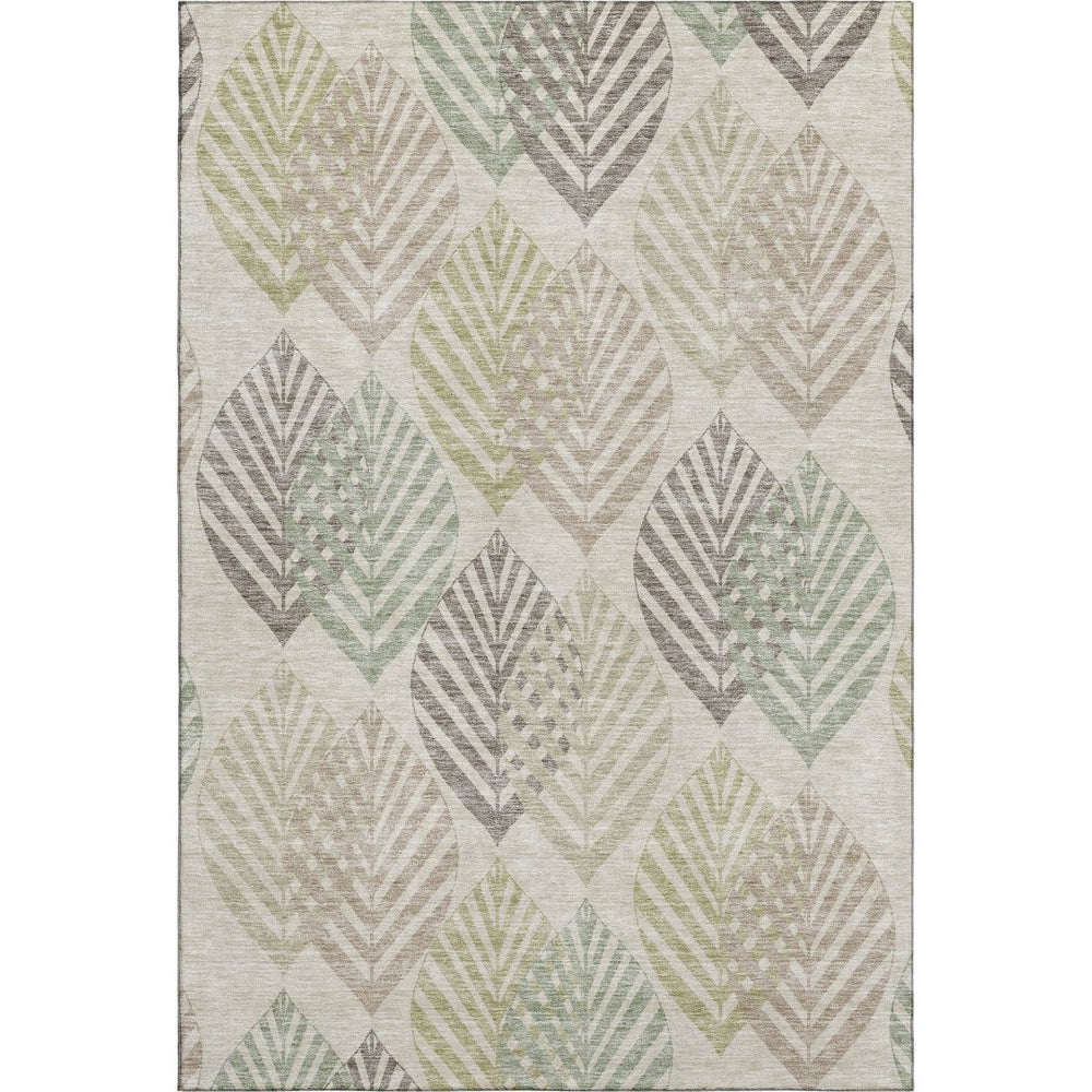 HomeRoots 8' X 10' Floral Area Rug in Beige, Taupe & Green – Washable, UV Protected, Durable & Stylish Design 662691