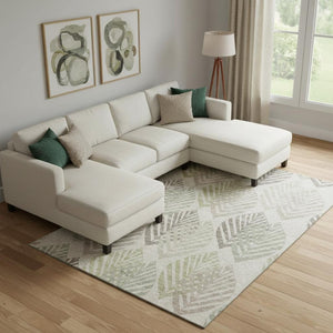 HomeRoots 9' X 12' Beige Taupe Green Floral Area Rug - Washable, UV Protected, Durable & Ideal for Homes 662692