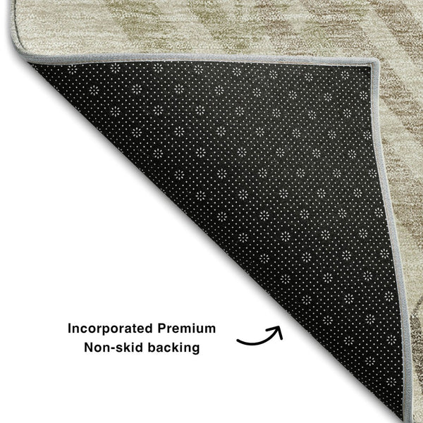 HomeRoots 9' X 12' Beige Taupe Green Floral Area Rug - Washable, UV Protected, Durable & Ideal for Homes 662692
