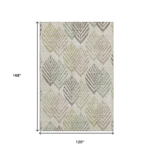 HomeRoots 10' X 14' Beige Taupe Green Floral Washable Area Rug with UV Protection for Busy Homes & Style 662693
