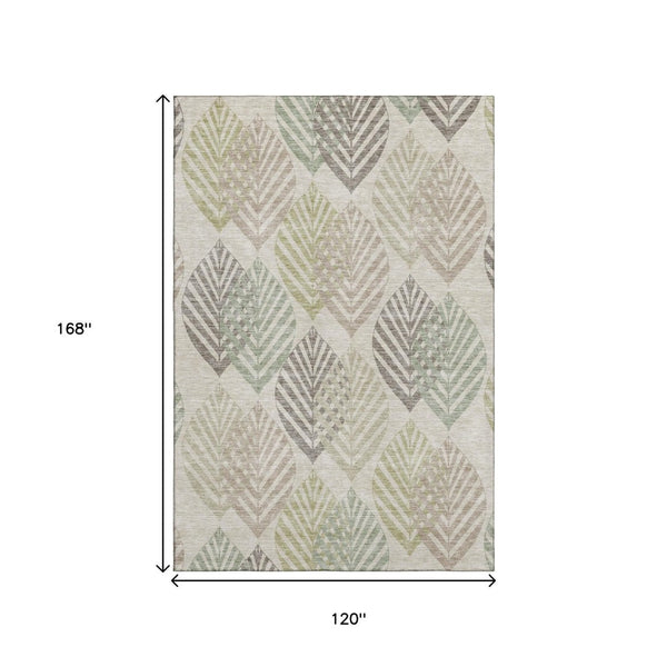 HomeRoots 10' X 14' Beige Taupe Green Floral Washable Area Rug with UV Protection for Busy Homes & Style 662693