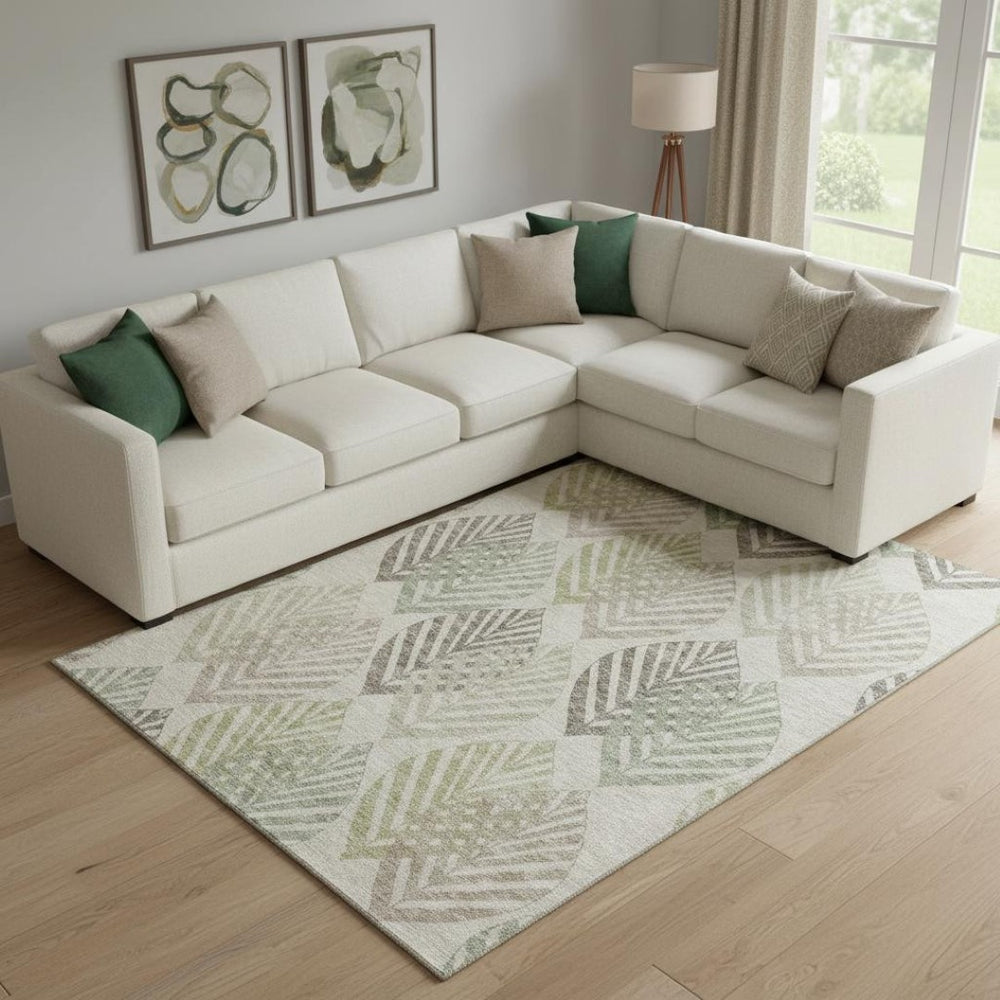 HomeRoots 10' X 14' Beige Taupe Green Floral Washable Area Rug with UV Protection for Busy Homes & Style 662693